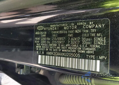 2019 Hyundai Kona Sel из США, поврежденный, VIN KM8K2CAAXKU205005